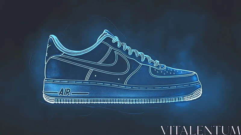 Glowing blue sneaker sketch with bold sporty personality.