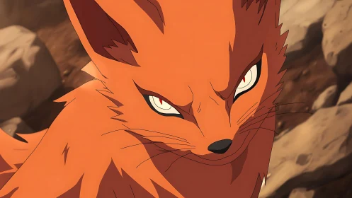 Fox-like anime creature with intense focused expression.