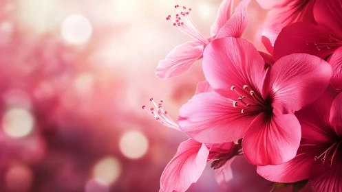 Crimson Blooms Dance Against Dreamy Pink Bokeh Backdrop