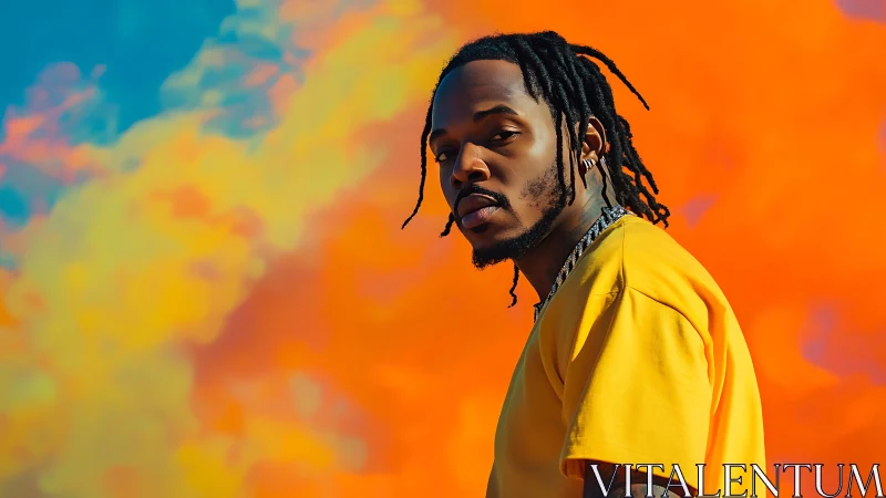 Portrait of a man in yellow shirt against saturated sky backdrop