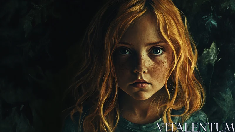 Contemplative Girl With Freckles: Dark Atmospheric Portrait Study.