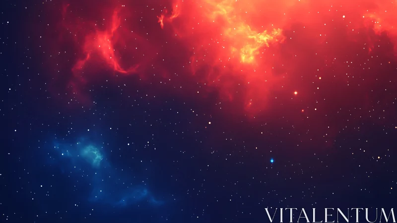 Nebular gas clouds display red and blue regions in space