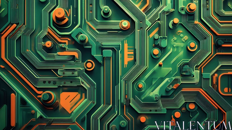 Isometric teal and orange multilayer circuit board composition