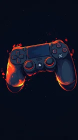 Neon Gaming Controller with Fiery Effect.