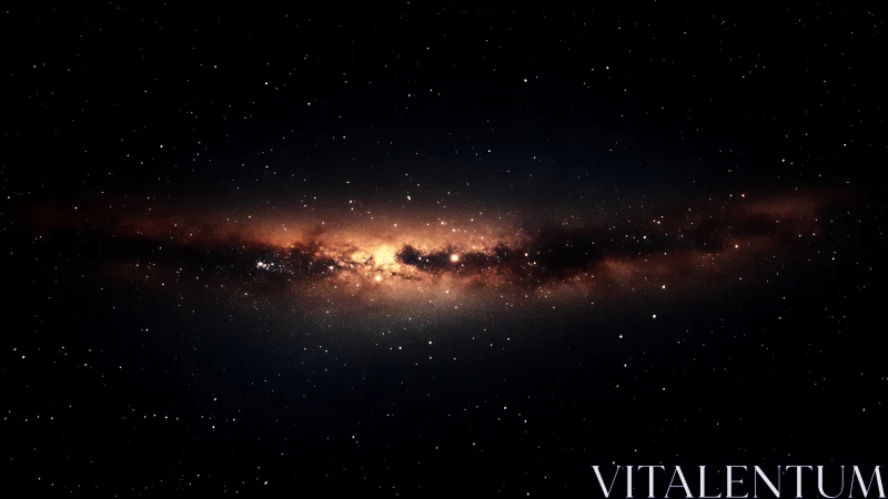 Edge-on barred spiral galaxy core with dense dust lane glow