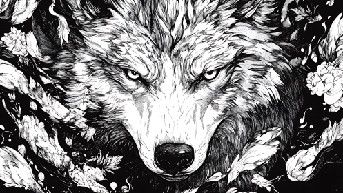 Wolf spirit emerges in bold monochrome ink detail.