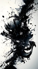 High-contrast liquid ink explosion forms central vertical vortex