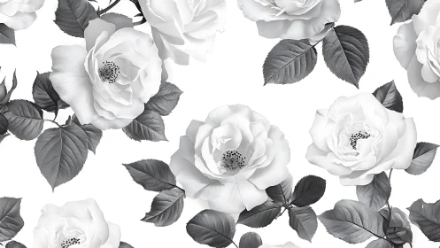 Monochromatic White Roses with Dark Foliage Pattern.