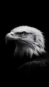 Monochrome eagle portrait with intense side lighting.