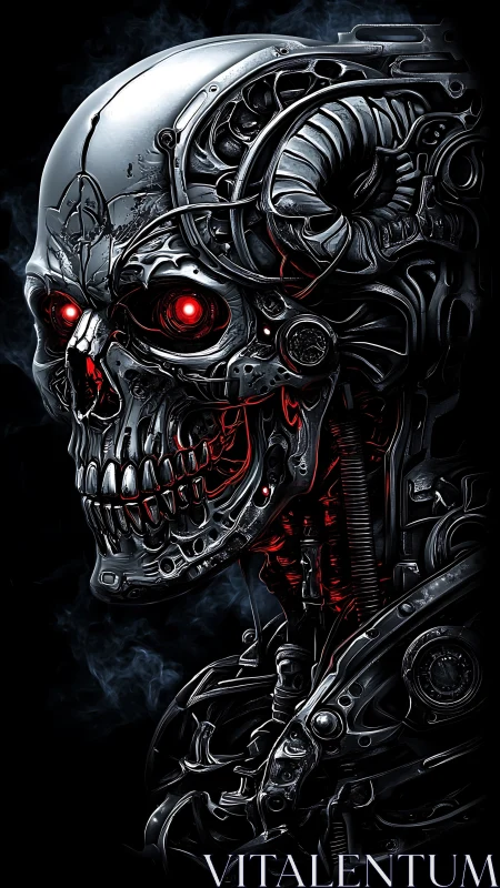 Cybernetic skull profile with exposed mechanical cranial systems.