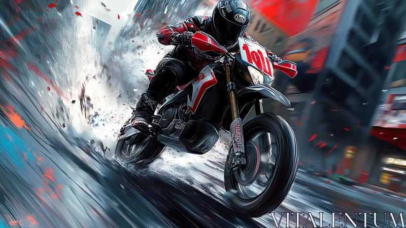 High-speed street racer carving through neon city storm.