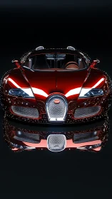 Crimson hypercar prowls the dark, mirrored like liquid fire