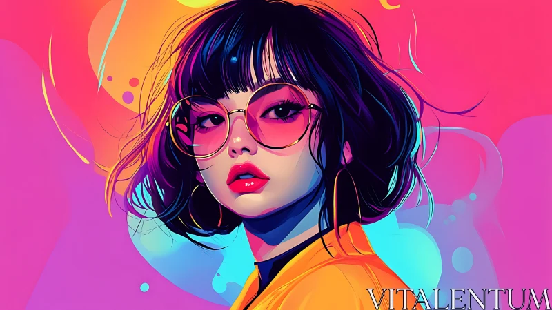 Neon daydream girl in oversized glasses and liquid color haze.