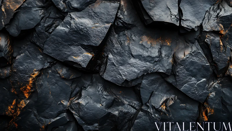 Charcoal cliffs with ember veins in a brooding stone mosaic.