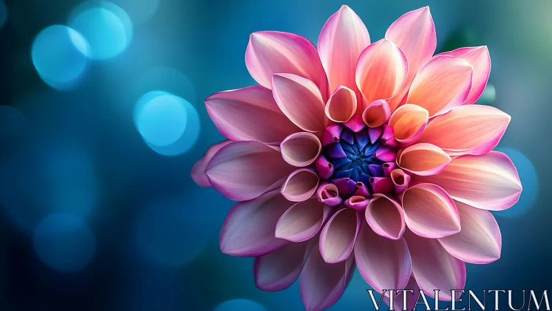 Luminous Pink Dahlia Blooms Against Teal Background.