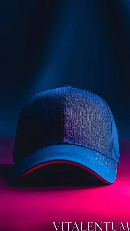 Blue baseball cap centered under contrasting studio light.