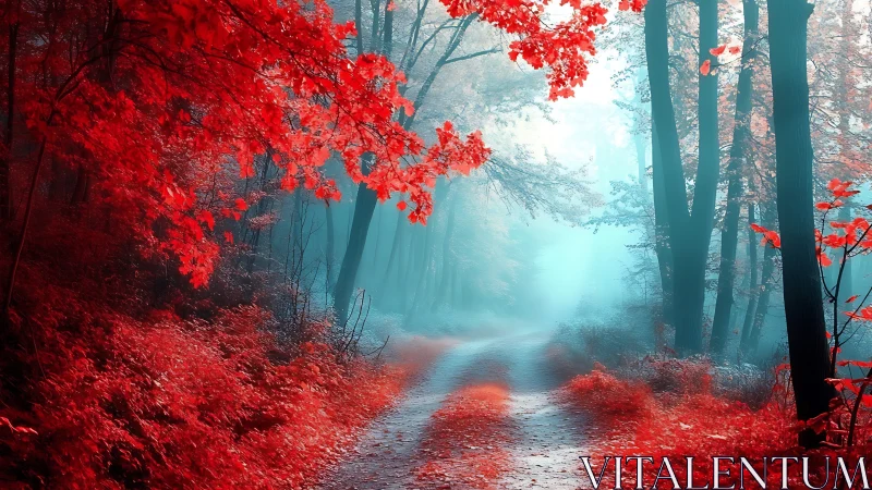 Crimson Forest Paths Ablaze With Autumn Wonder.