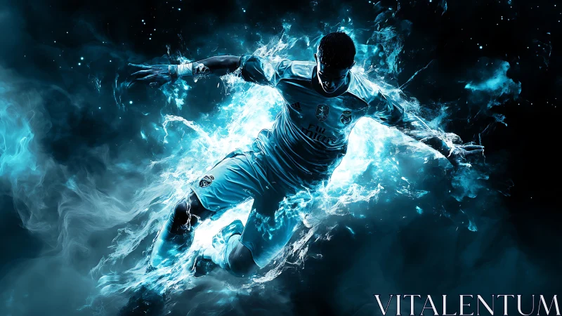 Nebula-charged football striker diving through starfire storm.