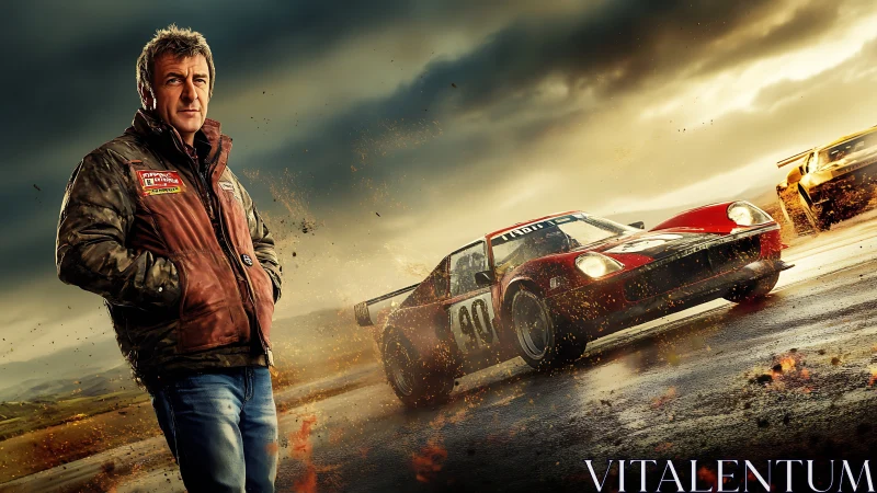 Veteran driver watches classic race cars charge through storm