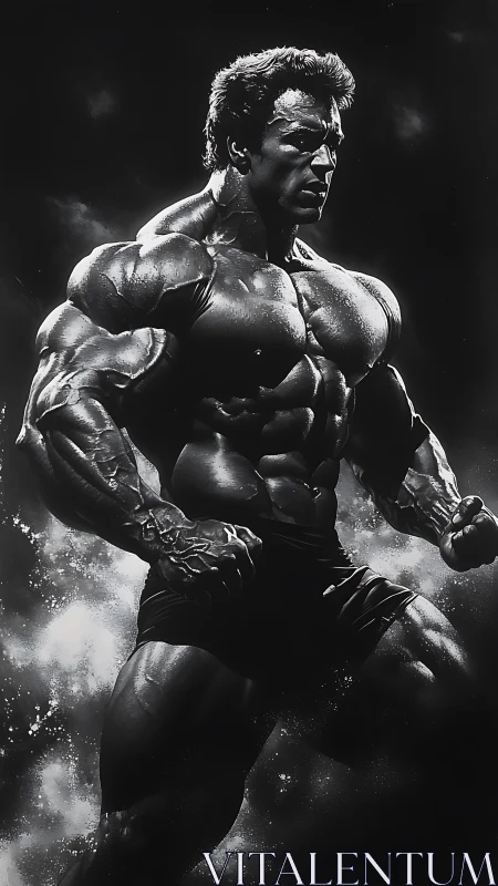 Muscular male figure rendered in high contrast monochrome