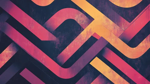 Interwoven neon bands over textured midnight ground.