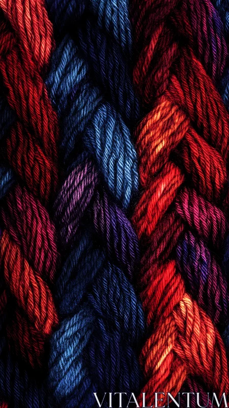 Close-up of braided multicolored yarn strands in rows.