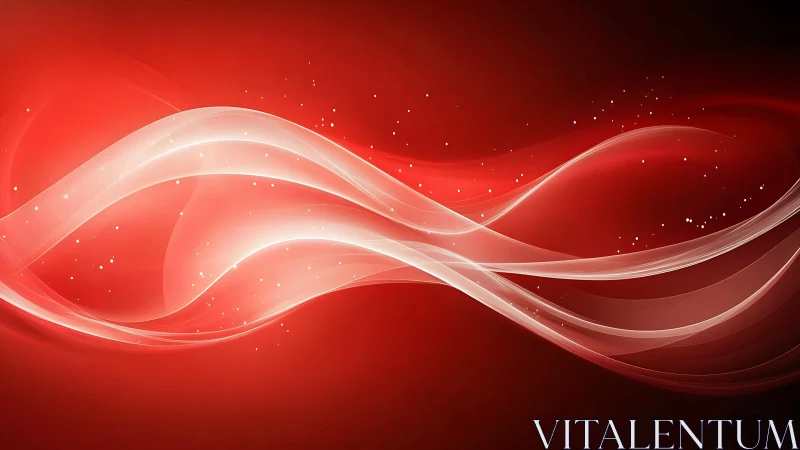 Red background with white flowing abstract wave lines.