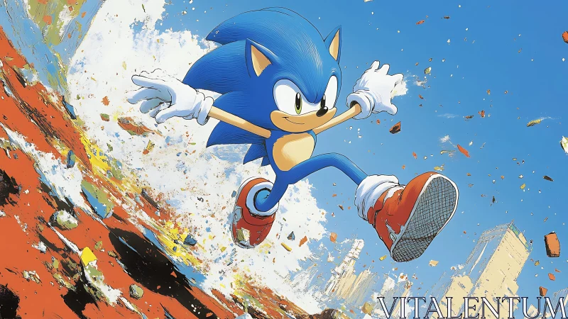 High-velocity blue hedgehog rendered in dynamic cel-shaded motion