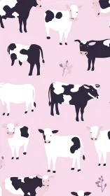 Seamless pink background with stylized Holstein dairy cow pattern