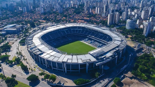 Sunlit city stadium inviting fans to share the energy.