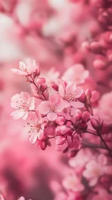Pink flowering branch with soft-focus blooms and natural bokeh