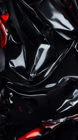 Glossy black synthetic folds reveal sharp red highlights
