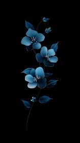 Blue Flowers on Black Background.