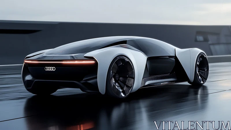 Futuristic white Audi concept car on sleek modern roadway.
