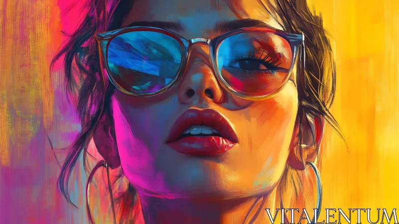 Bold neon portrait of a woman in sunglasses radiates heat