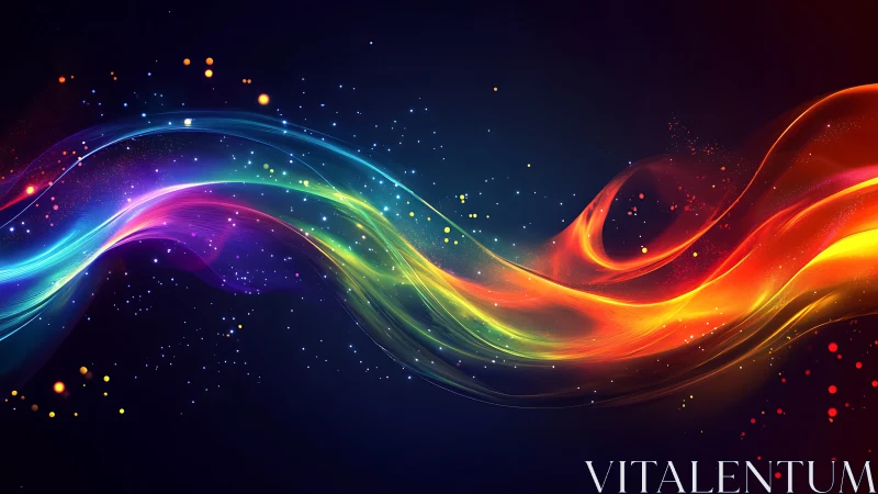 Vibrant multicolor light waves arc across deep space field