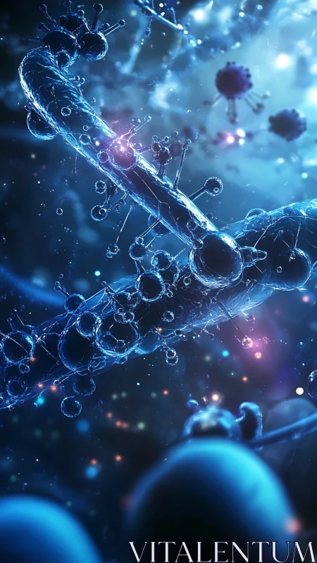 Crystal microbes waltz through a glowing cosmic petri sky