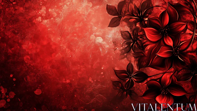 Red floral digital composition with textured abstract field.