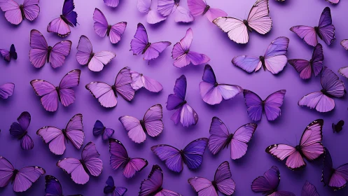 Violet butterfly swarm in layered gradient illumination.