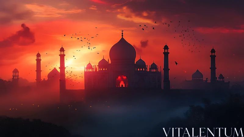 Digital painting of domed palace at dusk with cinematic haze.