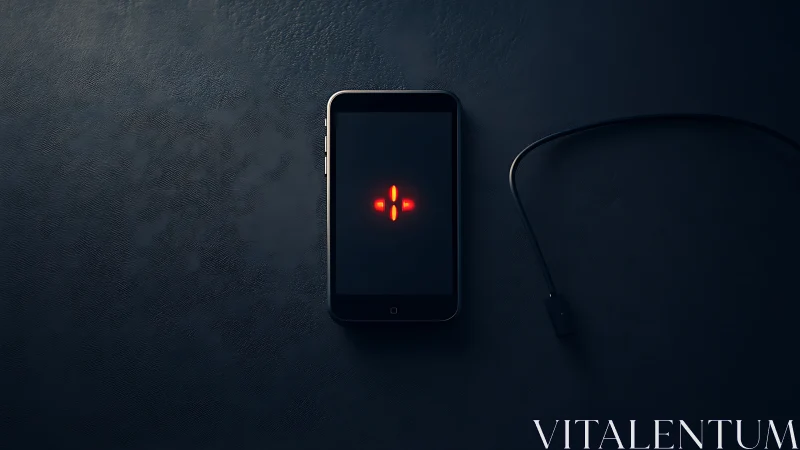 Smartphone Displaying Glowing Orange Crosshair on Dark Surface
