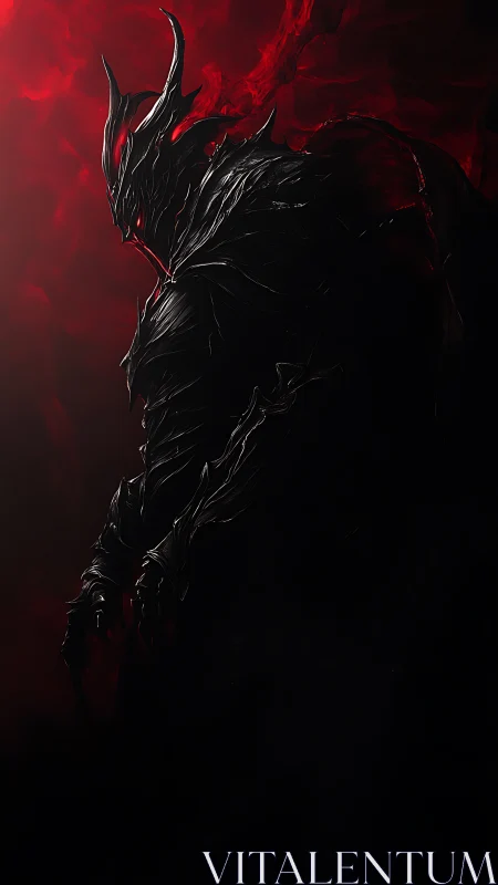 Armored demonic silhouette rendered in high contrast rim lighting