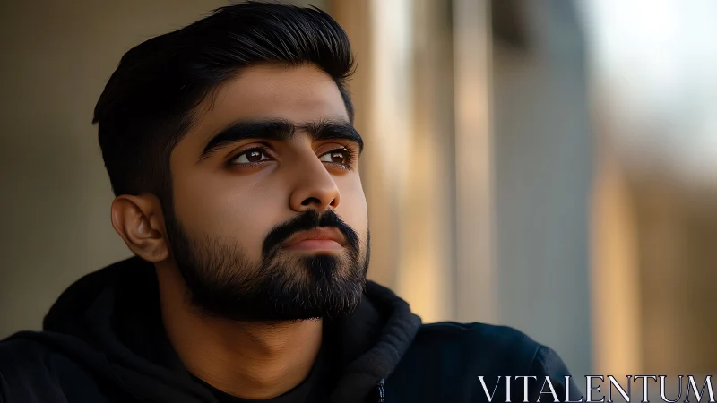 Photorealistic close-up portrait with shallow depth of field focus.