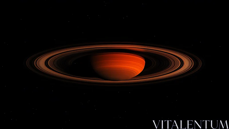 Thermally illuminated ringed gas giant in deep-space profile.