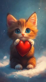 Luminous Feline Guardian Clutching Love's Crimson Treasure