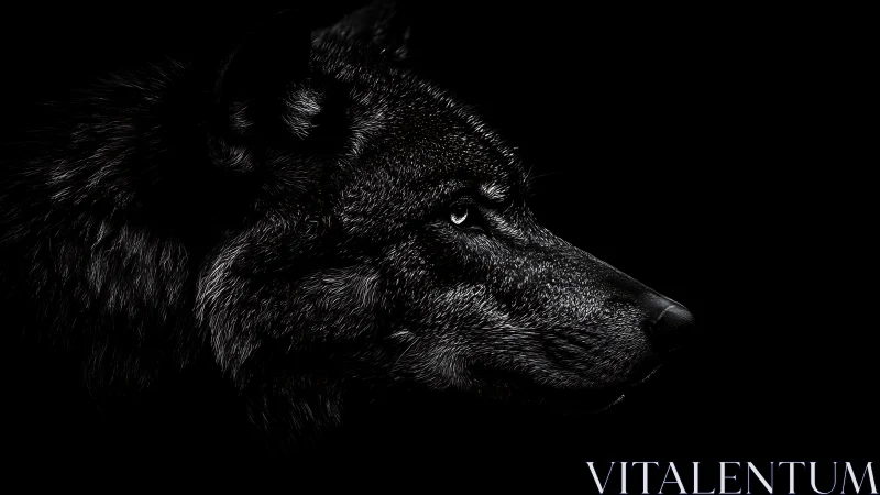 Profile of a black wolf in dramatic low‑key lighting.