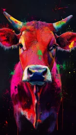 Joyful rainbow cow steps forward in a burst of bold color