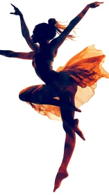 Silhouetted ballet dancer captured mid-leap in profile view