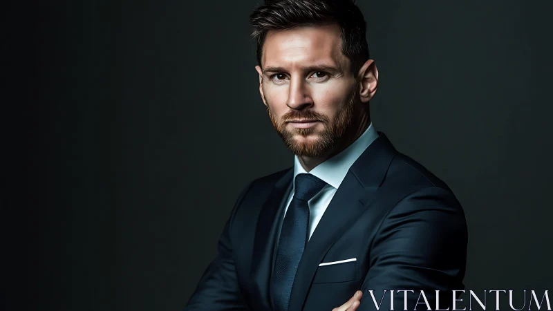 Photorealistic portrait of confident businessman in suit.