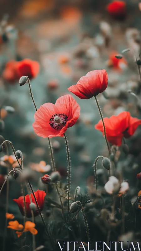 Red Poppies Dancing in Soft Sunlight.